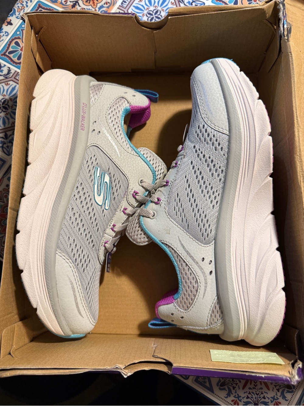 Skechers Women's Light Gray Athletic Sneakers with Pink & Teal Trim